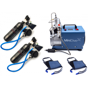 Butla ucieczkowa 1,1l Mini Dive Carbon 2 szt. + uprząż + kompresor